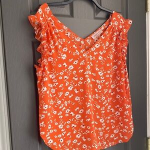 Philosophy Orange Floral Ruffle Blouse
